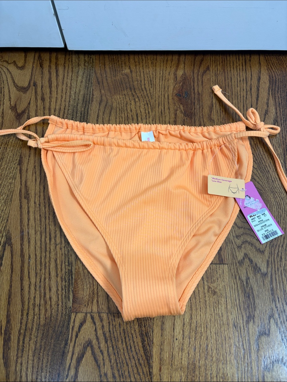 Ninety Women's Swim Bottoms Orange Ribbed Tie-Side Size XXL New with Tags